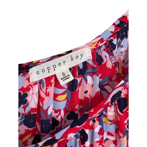 Copper Key Womens Size Small Blouse Boho Top Bell Sleeve Red Floral Swing Flowy - Picture 4 of 10